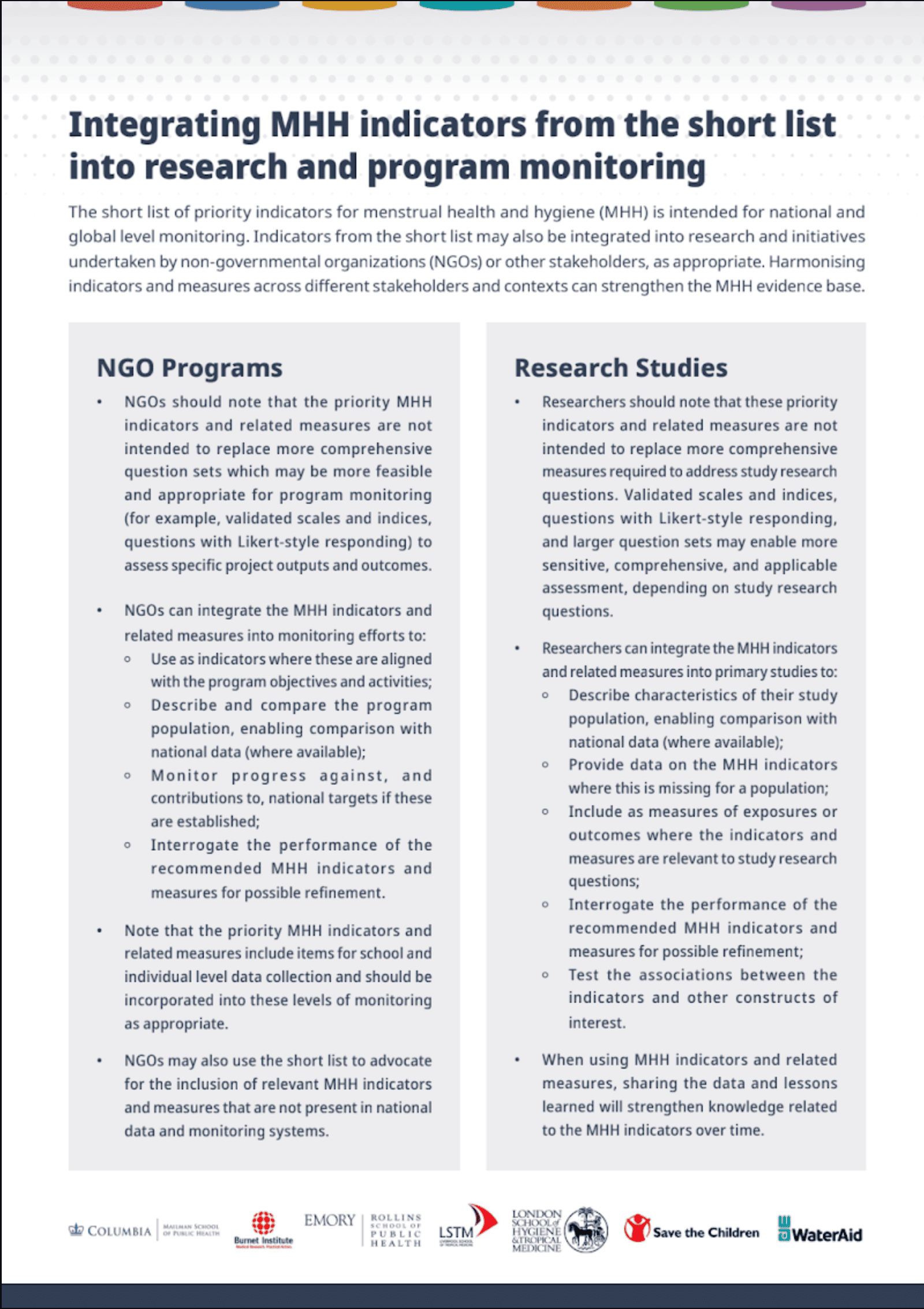 Featured image for “Integrating MHH indicators from the short list into research and program monitoring”